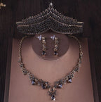 Baroque Gold Color Black Crystal Heart Bridal Jewelry Sets Rhinestone Crowns Tiaras Necklace Earrings Wedding Dubai Jewelry Set