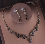 Baroque Gold Color Black Crystal Heart Bridal Jewelry Sets Rhinestone Crowns Tiaras Necklace Earrings Wedding Dubai Jewelry Set