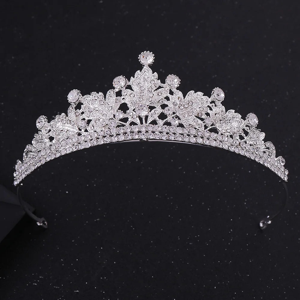 Luxury Bridal Tiaras Crown Leaf Wedding Jewelry Sets Statement Necklaces Earrings Set Hair Accessories African Beads Jewelry Set