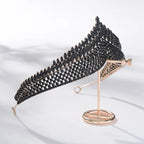 Baroque Gold Color Black Crystal Heart Bridal Jewelry Sets Rhinestone Crowns Tiaras Necklace Earrings Wedding Dubai Jewelry Set