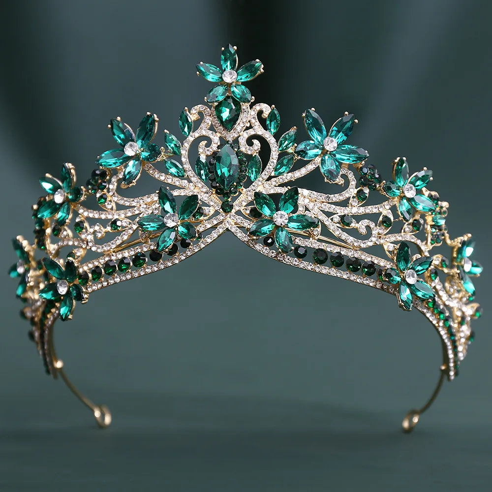 12 Colors Baroque Crystal Flower Blue Opal Tiaras For Women Party Luxury Bride Diadem Rhinestone Crown Hair Accessories Jewelry