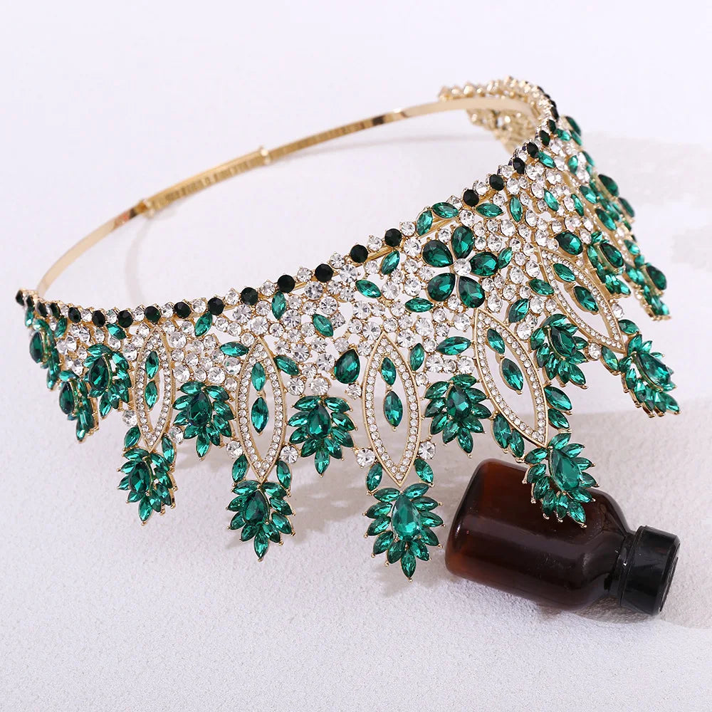 Large AB Color Crystal Round Crown For Women Headpiece Wedding Tiaras Diadem Princess Party Hair Dress Accessories