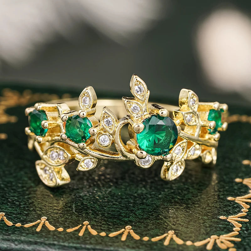 Aesthetic Creative Rings Fresh Stylish Women’s Finger Accessory with Green Cubic Zirconia Temperament Engagement Jewelry