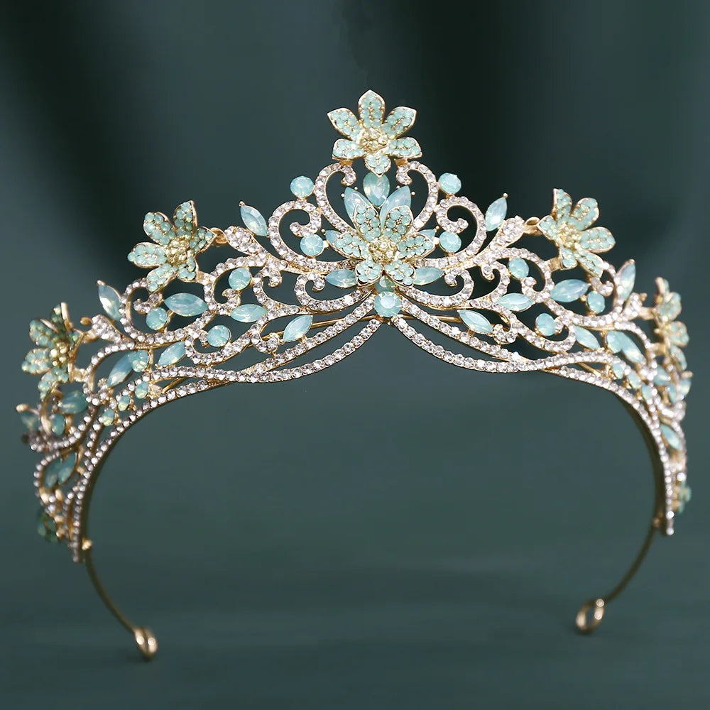 10 Colors Baroque Luxury Flowers Crystal Opal Crown For Women Girls Wedding Bridal Birthday Party Tiaras Hair Dress Accessories