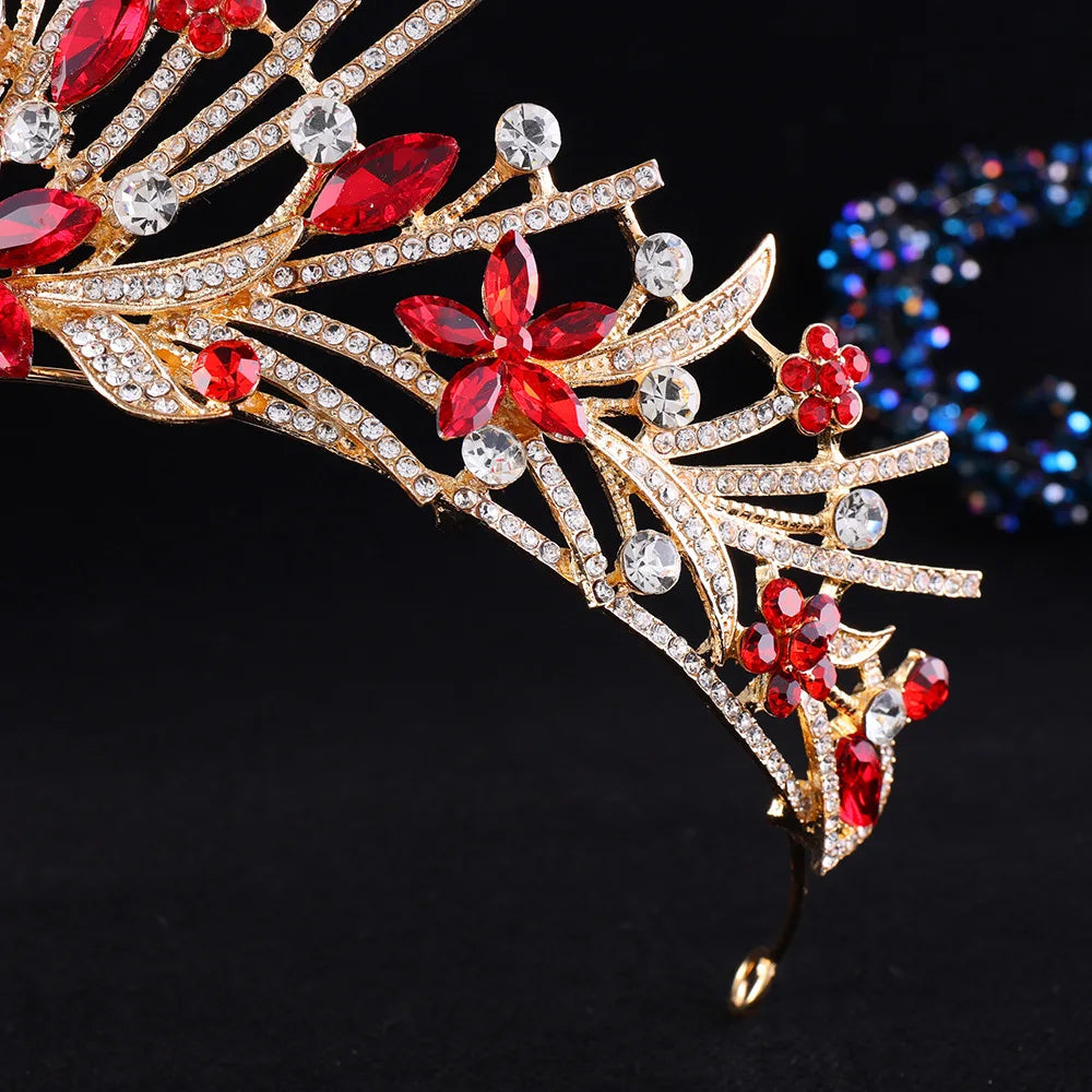 8 Colors Vintage Luxury Sparkly Flower Crystal Tiara For Women Wedding Girls Birthday Party Bride Crown Hair Accessories