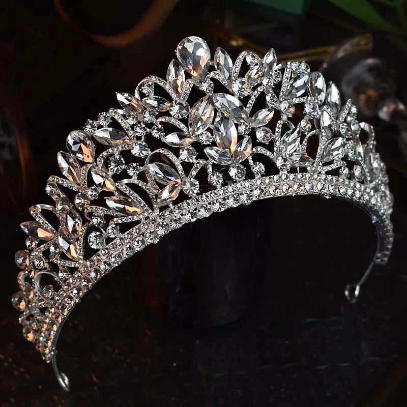 Luxury Silver Color Crystal Flowers Bridal Tiaras CZ Crown Rhinestone Pageant Diadem Headpieces Wedding Hair Accessories