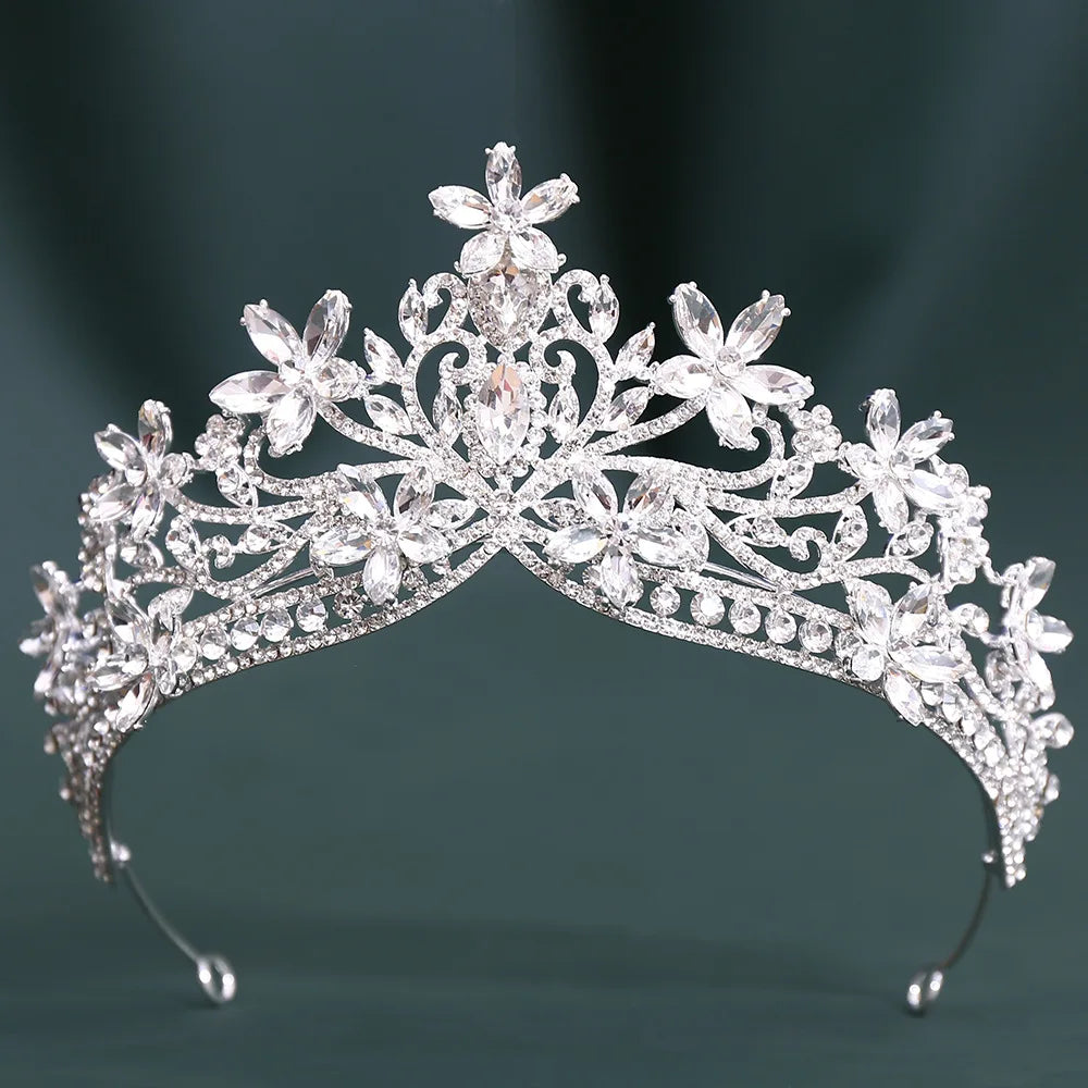 12 Colors Baroque Crystal Flower Blue Opal Tiaras For Women Party Luxury Bride Diadem Rhinestone Crown Hair Accessories Jewelry