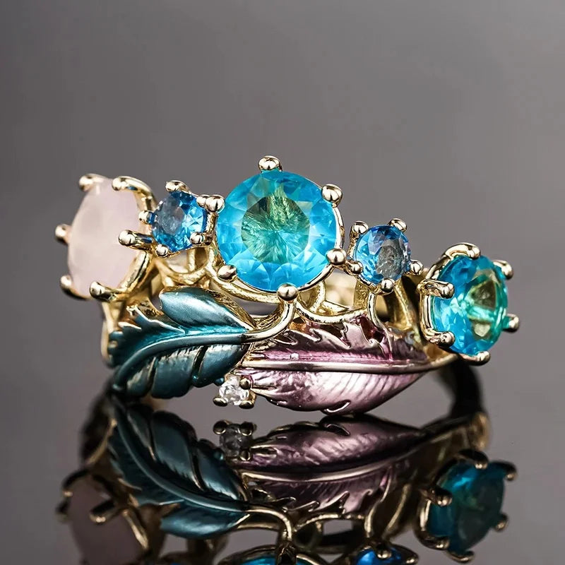Artistic Feather Rings for Women Graceful Temperament Finger Accessories for Party Female Delicate Grand Jewelry