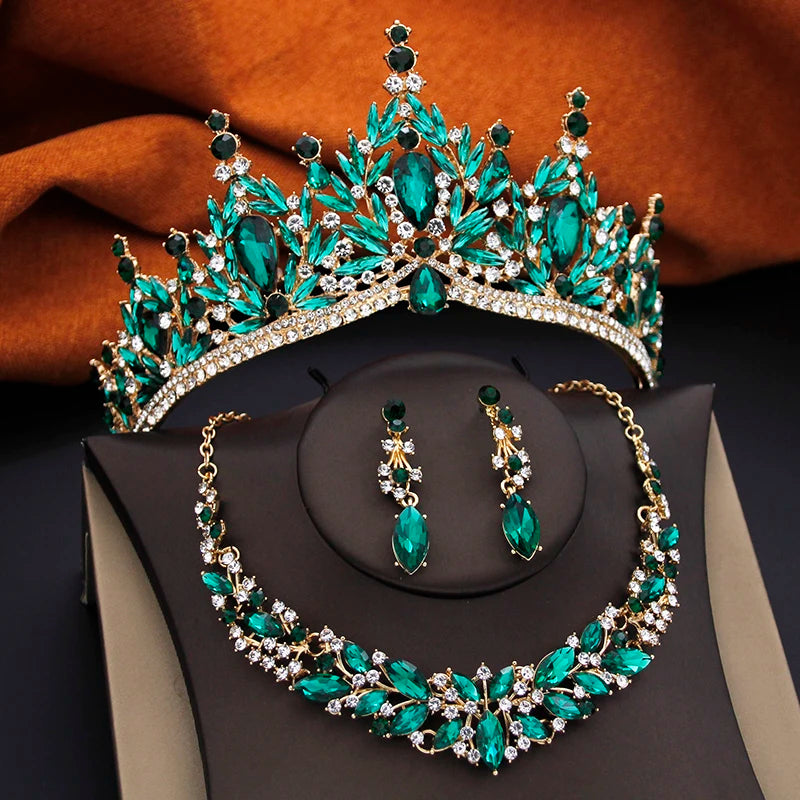 Princess Tiaras Bridal Jewelry Sets for Women Crown Earrings and Choker Necklace Sets Wedding Party Costume Jewelry Accessories