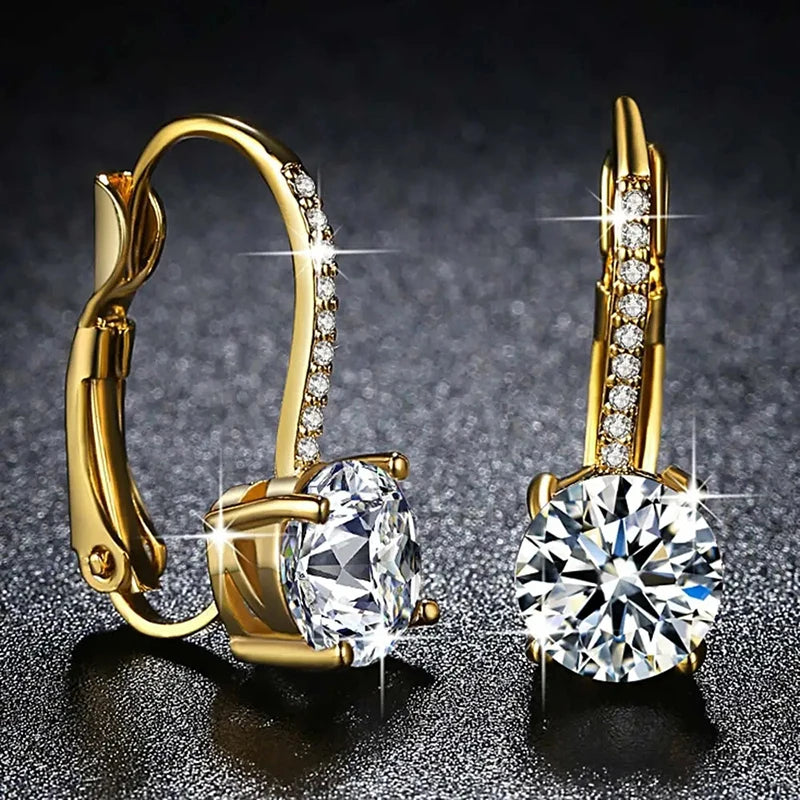 Simple Trendy Pierced Earrings Lady Gold Color Jewelry for Engagement Graceful Bright Zirconia Accessories