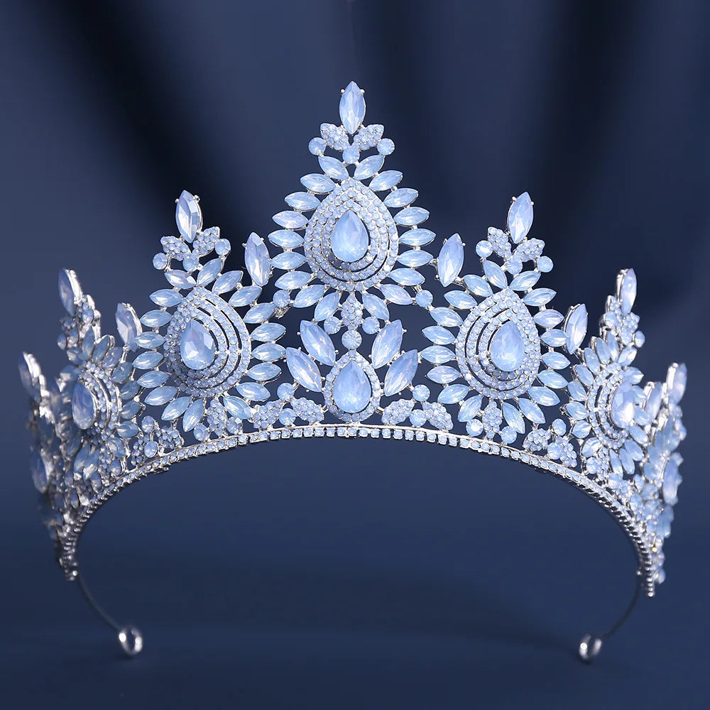 8 Colors Large Opal Crystal Tiara For Women Rhinestone Pageant Diadem Wedding Party Bridal Crown Hair Accessories