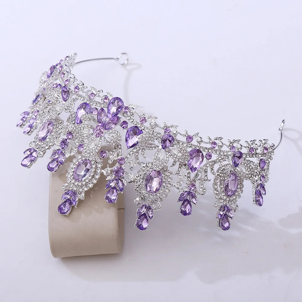 Retro Rose Water Drop Flower Crystal Bridal Tiara Crown Rhinestone Diadem Veil Tiaras Wedding Hair Accessories Headpiece