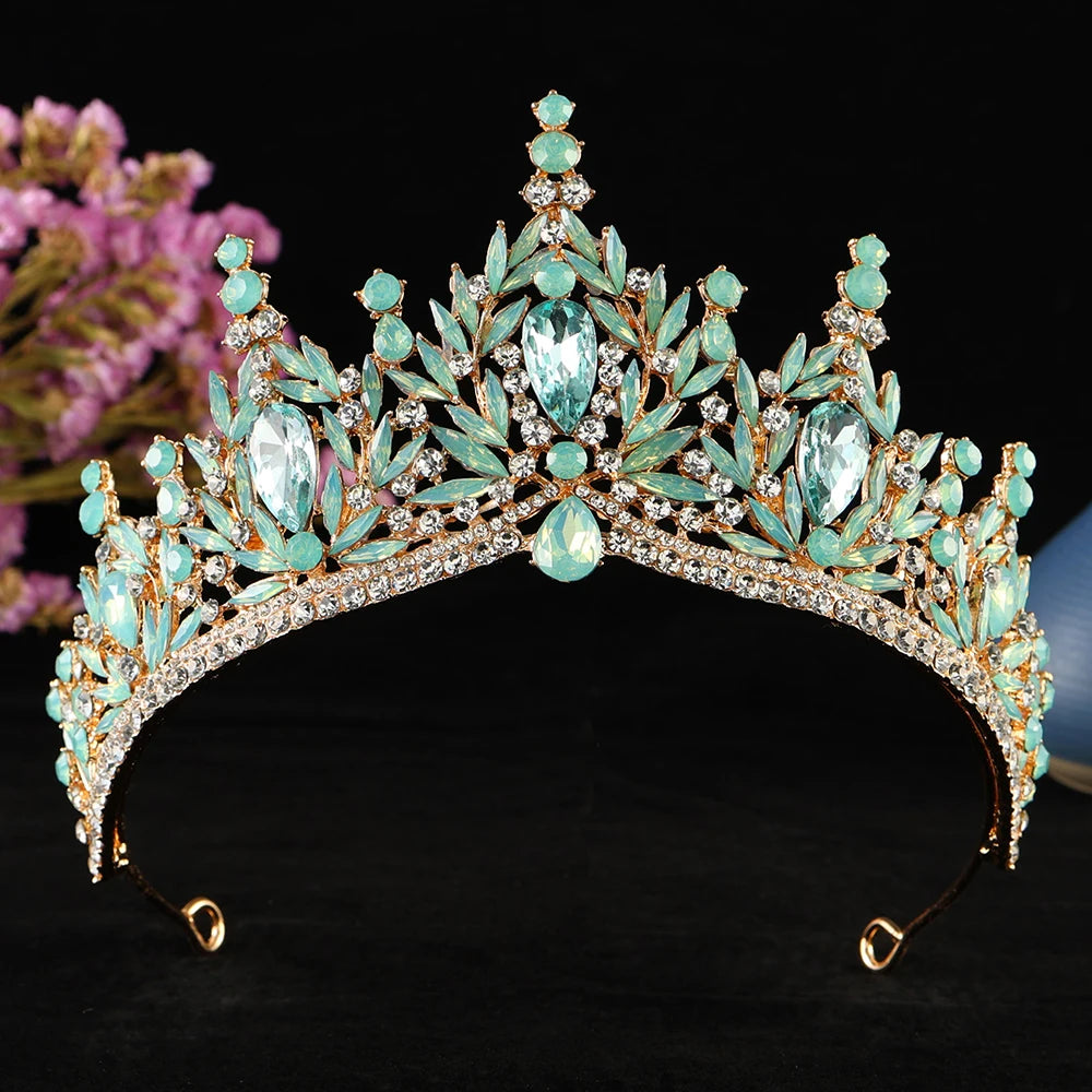 Luxury Water Drop Crystal Opal Bridal Tiara For Women Girls Headband Wedding Birthday Party Crown Hair Dress Accessories