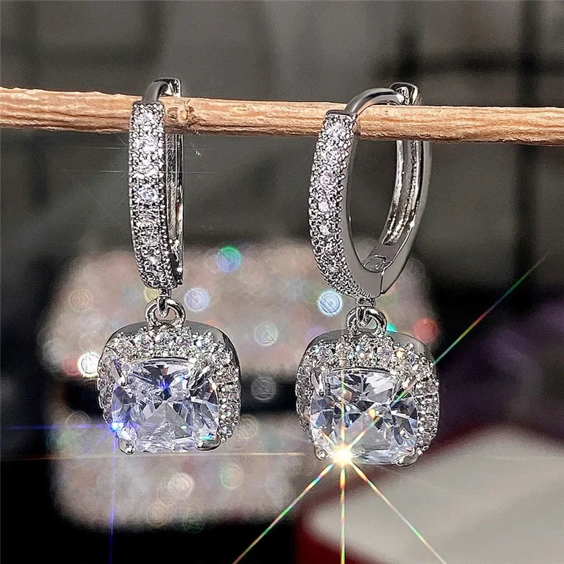 Girls Fashion Square Pendant Earrings Bridal Engagement Wedding Jewelry Elegant High Grade Beautiful Gift