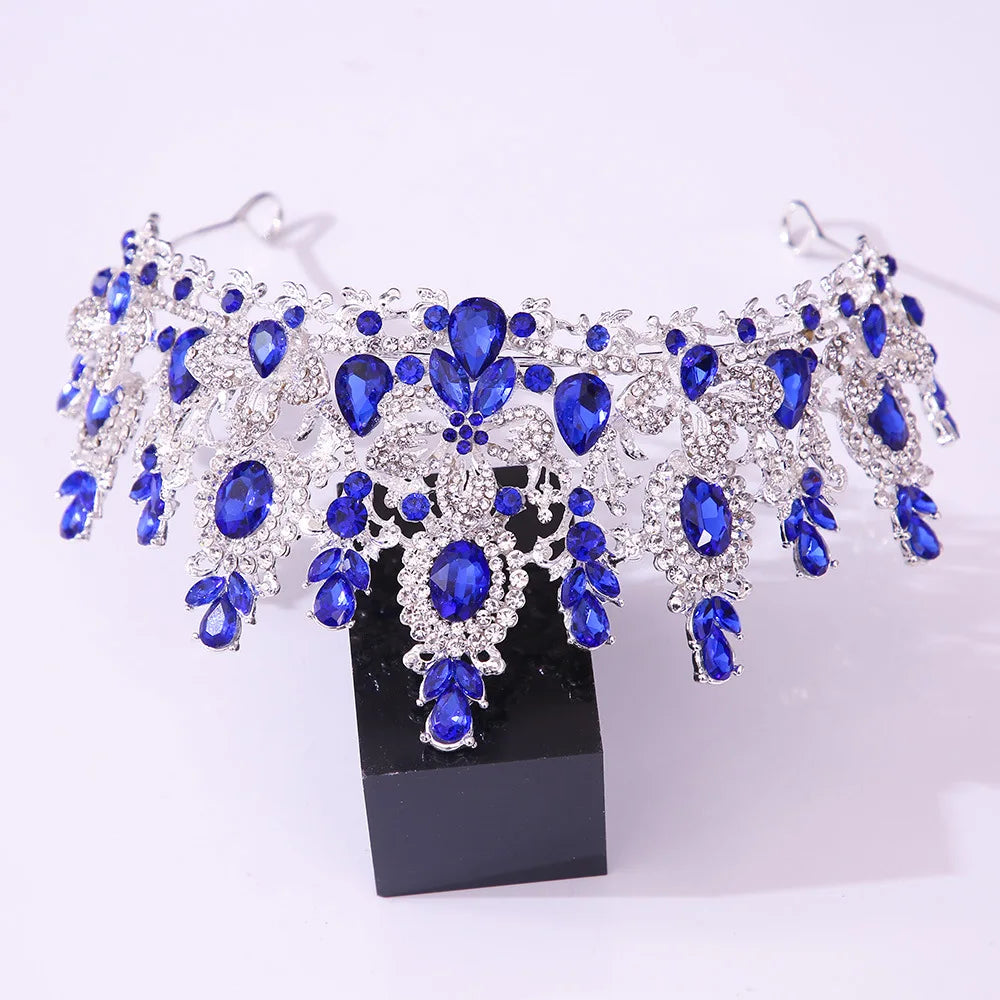 Luxury Water Drop Flower Pink Crystal AB Tiaras Royal Queen Banquet Crown Wedding Party Costume Hair Jewelry Accessories