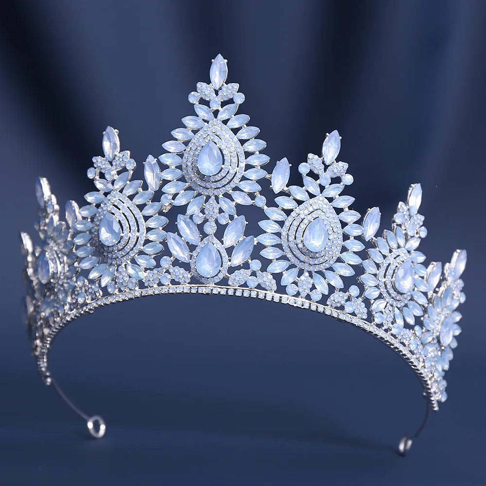 8 Colors Large Opal Crystal Tiara For Women Rhinestone Pageant Diadem Wedding Party Bridal Crown Hair Accessories