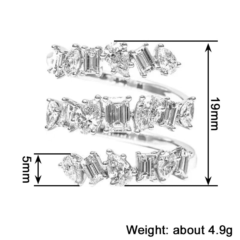 Trendy Geometric Cubic Zirconia Finger Rings for Women Three Layers Design Luxury Daily Party Accessories Jewelry
