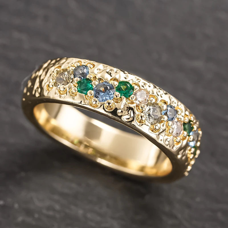 Gold Color Women Rings with Colorful Cubic Zirconia Wedding Trendy Accessories Fashion Contracted Female Party Jewelry