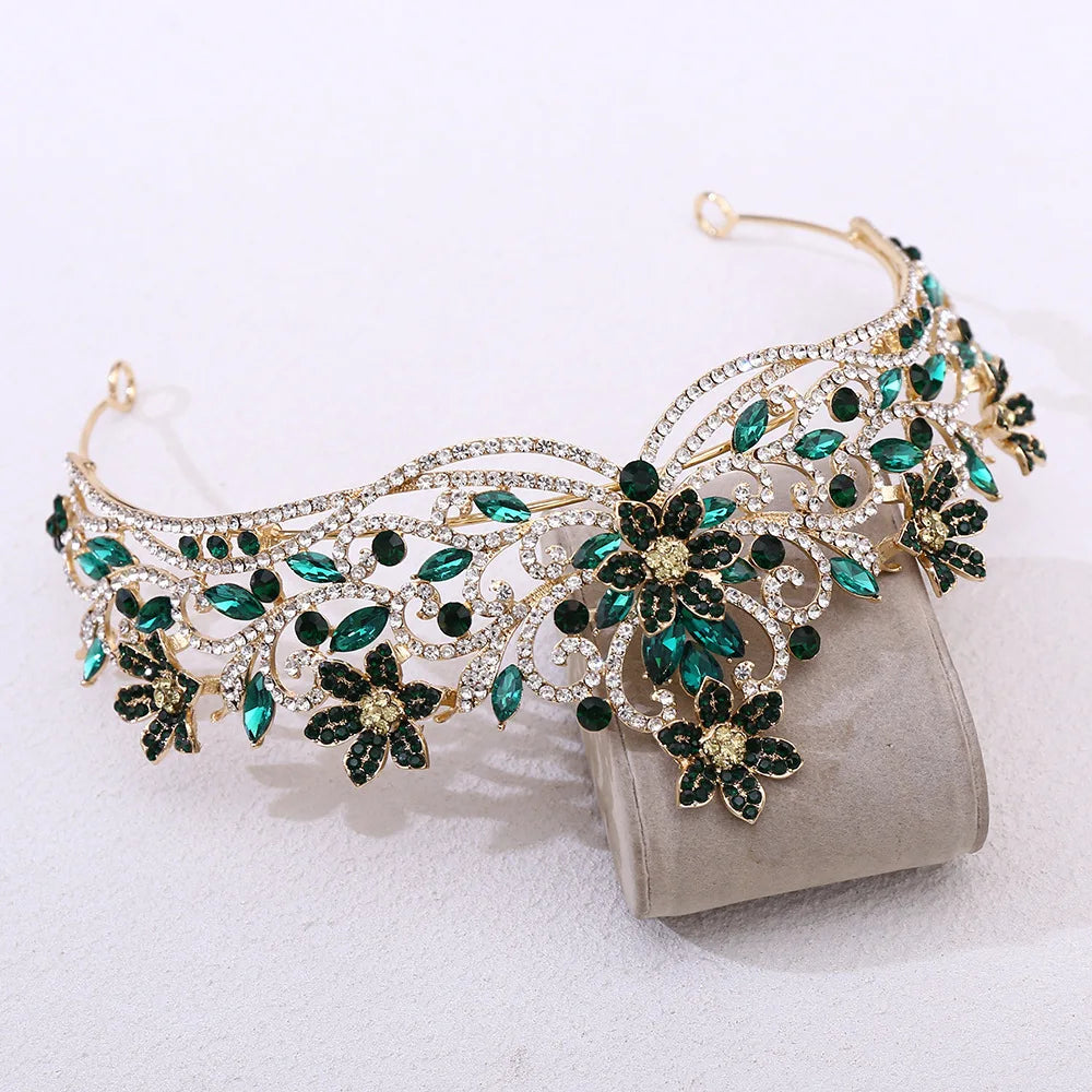 10 Colors Baroque Luxury Flowers Crystal Opal Crown For Women Girls Wedding Bridal Birthday Party Tiaras Hair Dress Accessories