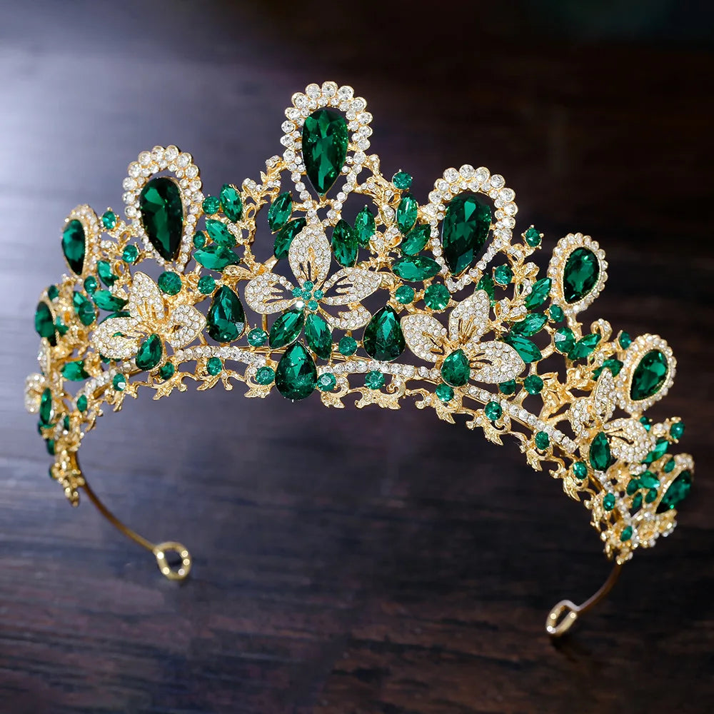 Luxury Water Drop Pink Crystal Bridal Tiara Crown Silver Color Rhinestone Diadem Veil Tiaras Wedding Hair Accessories Headpieces