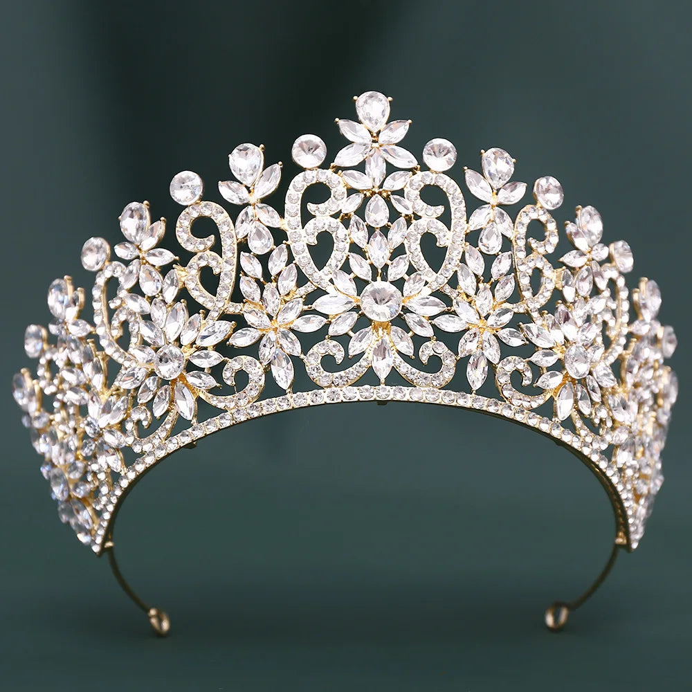 Blue Pink Opal Crystal Royal Queen Wedding Crown Rhinestone Bridal Diadem Pageant Headdress Party Tiaras Hair Dress Accessories