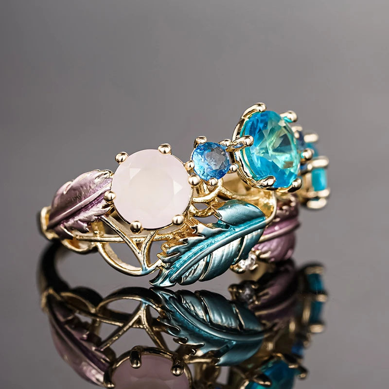 Artistic Feather Rings for Women Graceful Temperament Finger Accessories for Party Female Delicate Grand Jewelry