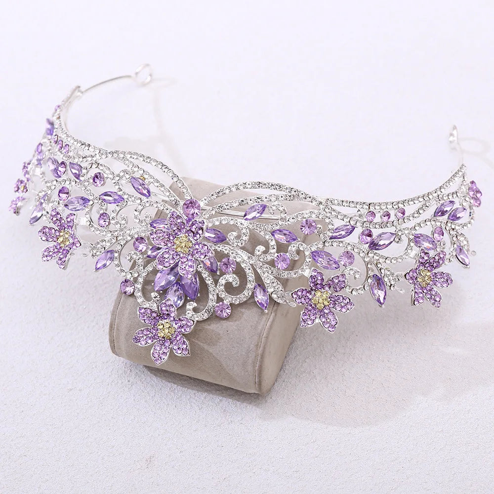 10 Colors Baroque Luxury Flowers Crystal Opal Crown For Women Girls Wedding Bridal Birthday Party Tiaras Hair Dress Accessories