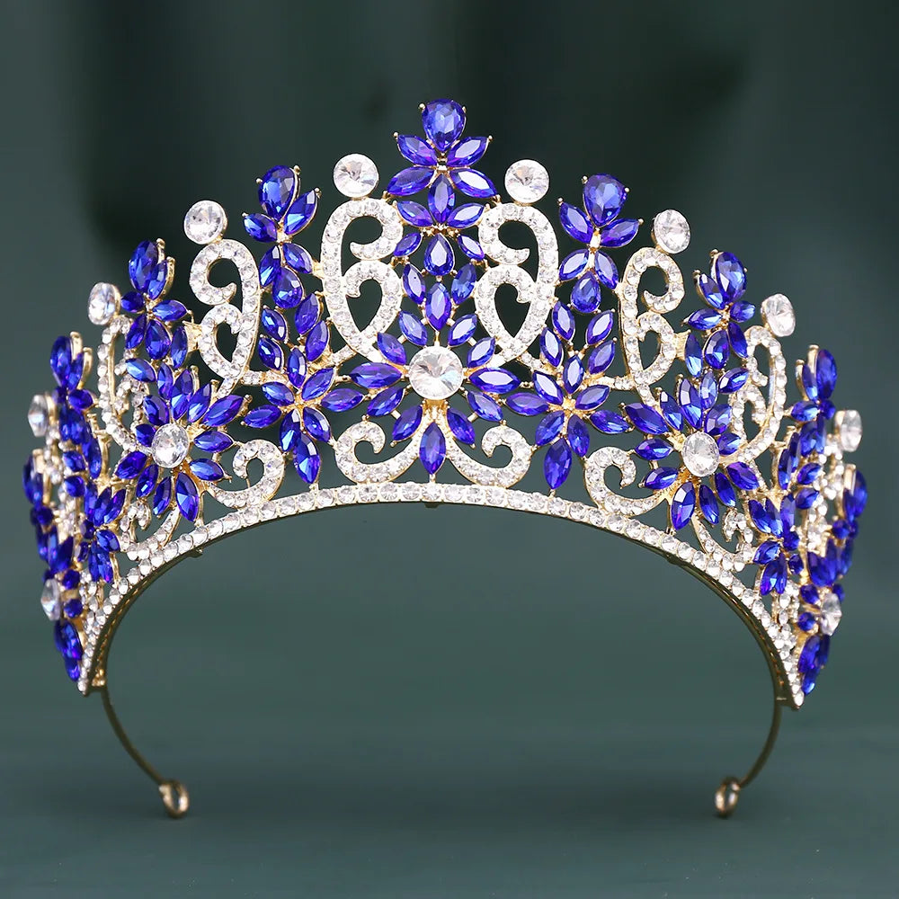 Blue Pink Opal Crystal Royal Queen Wedding Crown Rhinestone Bridal Diadem Pageant Headdress Party Tiaras Hair Dress Accessories