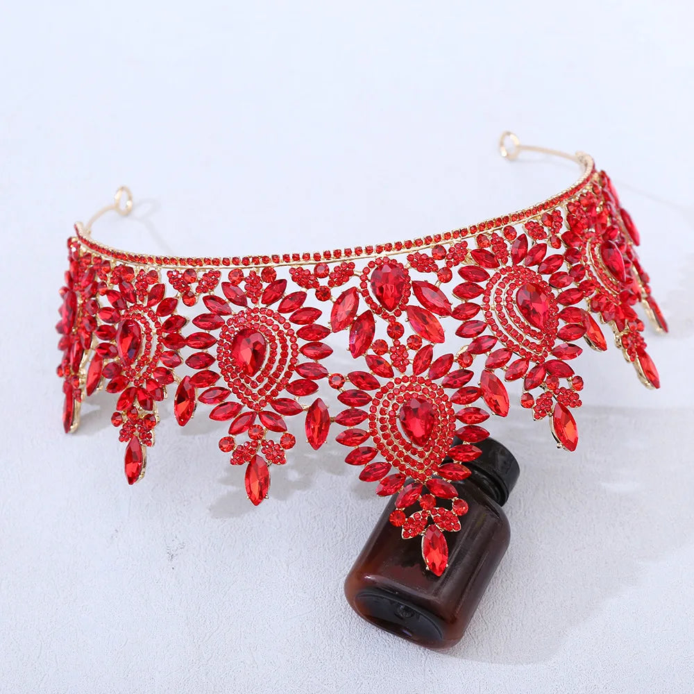 8 Colors Large Opal Crystal Tiara For Women Rhinestone Pageant Diadem Wedding Party Bridal Crown Hair Accessories