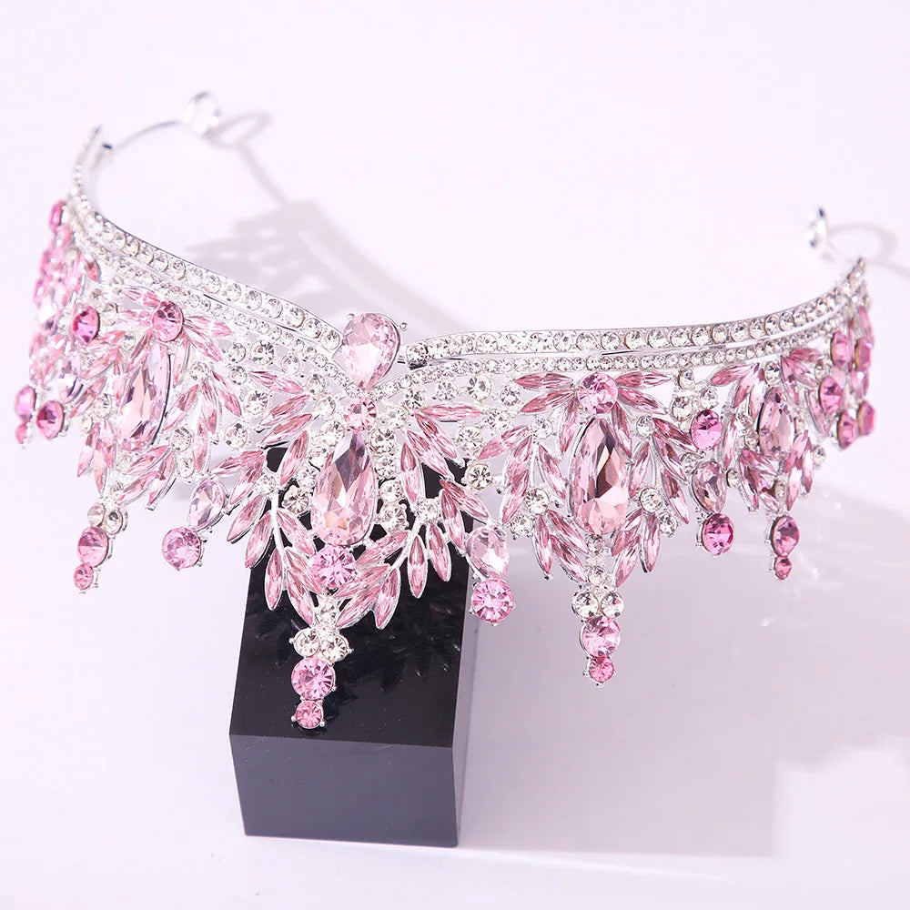 12 Colors Baroque Crystal Flower Tiara For Women Girl Party Luxury Bridal Diadem Bride Rhinestone Crown Hair Accessories Jewelry