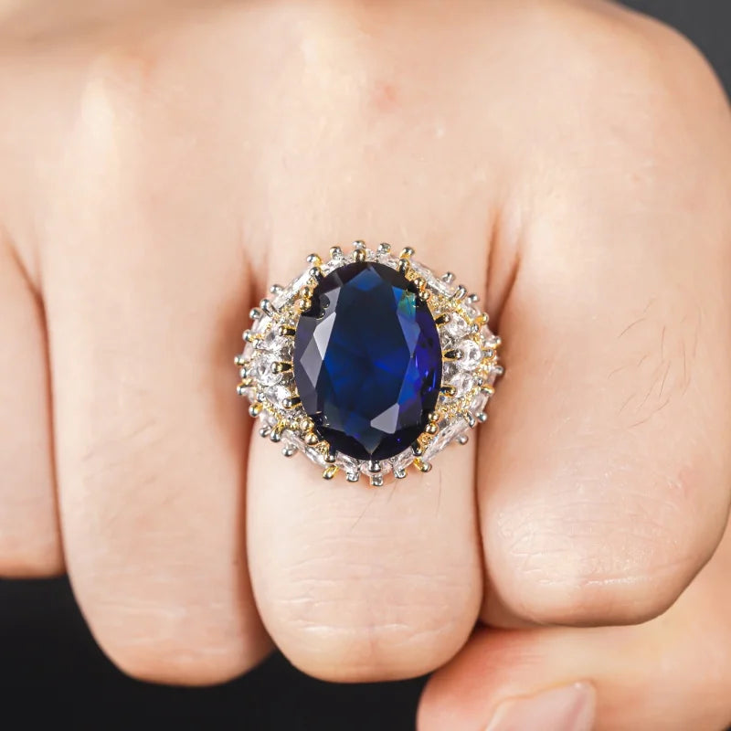 Creative Blue Cubic Zircon Rings for Women Bright Aesthetic Engagement Jewelry Modern Wedding Bridal Accessory