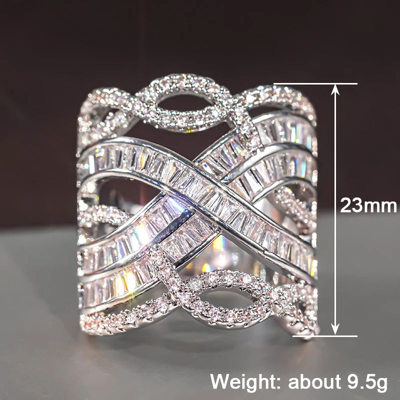 Swanking Cubic Zirconia Rings with Hollow Design Charming Engagement Jewelry Shiny Fancy Accessories for Women