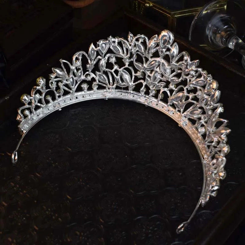 Luxury Silver Color Crystal Flowers Bridal Tiaras CZ Crown Rhinestone Pageant Diadem Headpieces Wedding Hair Accessories