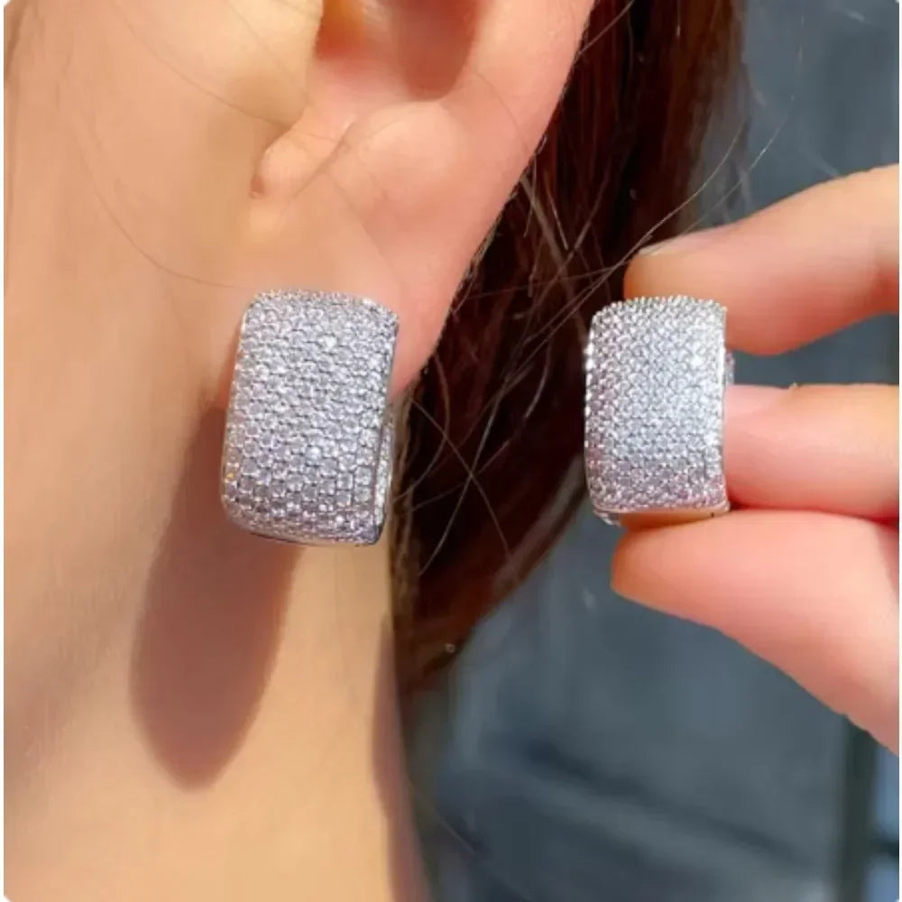 Full Cubic Zirconia Hoop Earrings for Women Bling Bling Temperament Female Ear Accessories