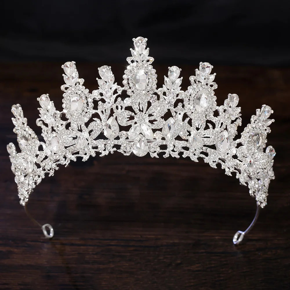 Luxury Water Drop Crystal Flower Bridal Tiaras Crown Rhinestone Pageant Diadem Headpieces Wedding Hair Accessories