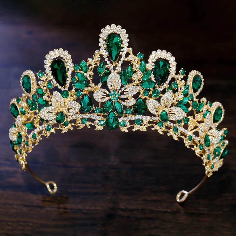 Luxury Water Drop Pink Crystal Bridal Tiara Crown Silver Color Rhinestone Diadem Veil Tiaras Wedding Hair Accessories Headpieces