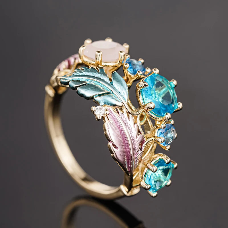 Artistic Feather Rings for Women Graceful Temperament Finger Accessories for Party Female Delicate Grand Jewelry