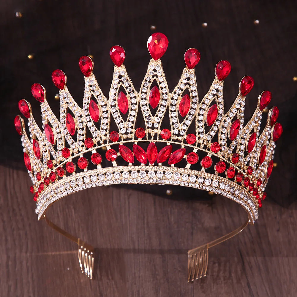 Luxury Royal Queen Wedding Crown With Comb Women Large Lime Green Crystal Banquet Tiaras Party Costume Hair Jewelry Accessories
