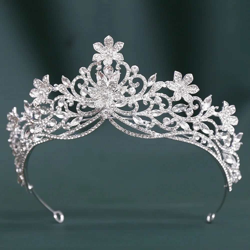 10 Colors Baroque Luxury Flowers Crystal Opal Crown For Women Girls Wedding Bridal Birthday Party Tiaras Hair Dress Accessories