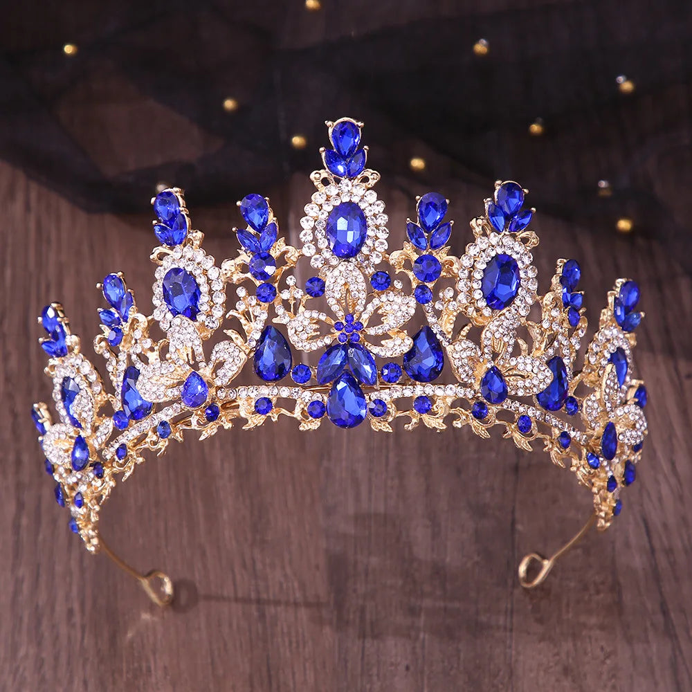 Luxury Water Drop Flower Pink Crystal AB Tiaras Royal Queen Banquet Crown Wedding Party Costume Hair Jewelry Accessories