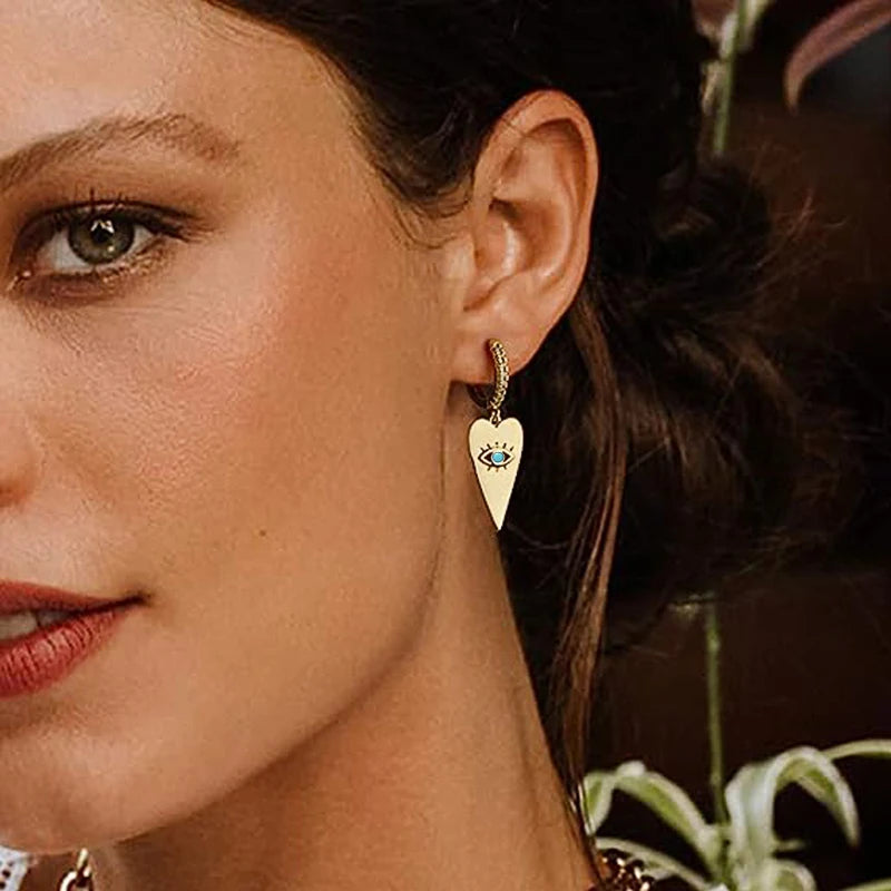 Punk Evil Eyes Design Women Earrings Metal Gold Color Y2K Girls Dangle Earrings Heart Blue Eyes Charms Hip Hop Jewelry