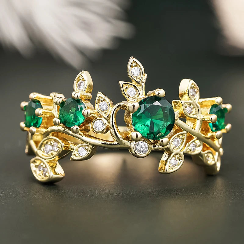 Aesthetic Creative Rings Fresh Stylish Women’s Finger Accessory with Green Cubic Zirconia Temperament Engagement Jewelry
