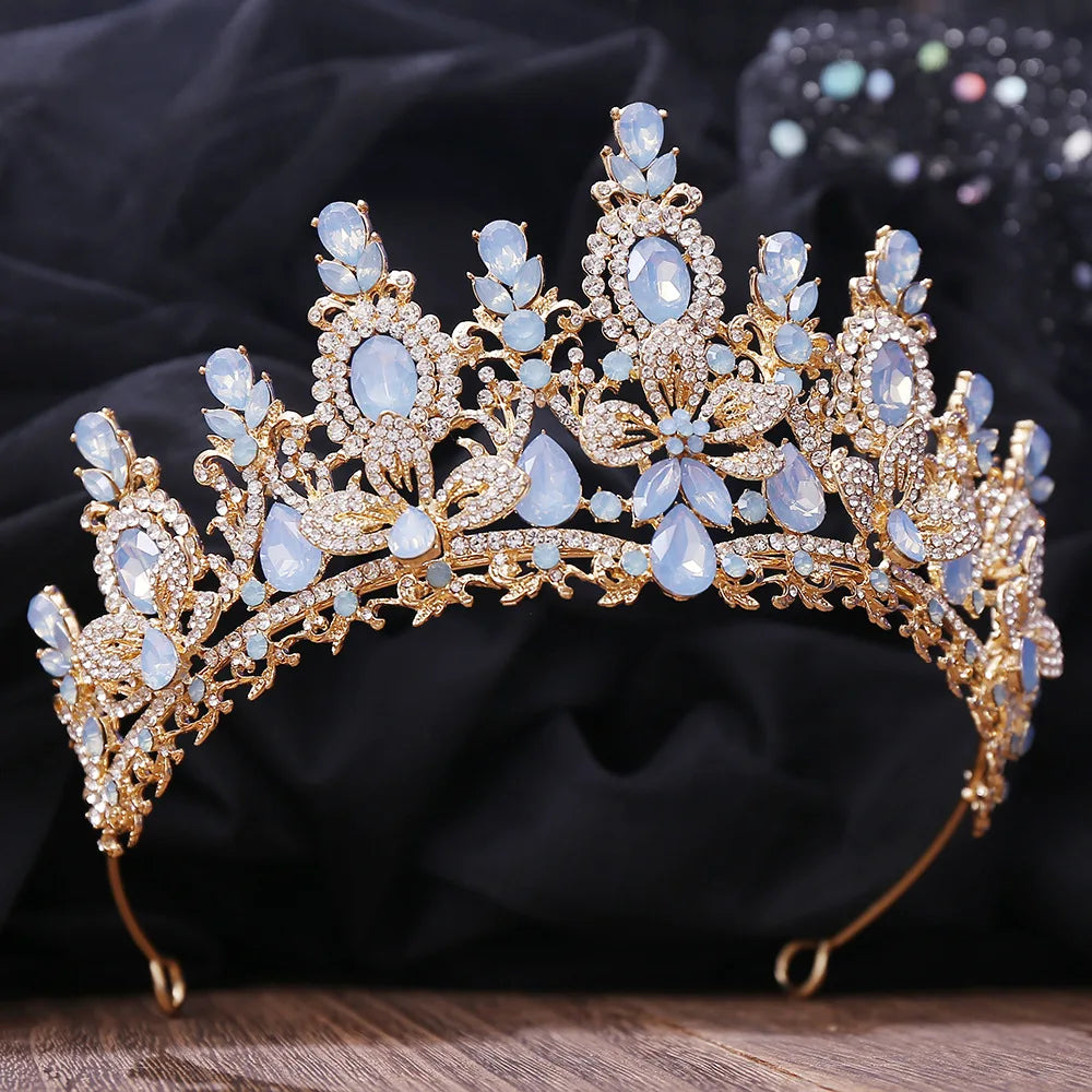 Retro Rose Water Drop Flower Crystal Bridal Tiara Crown Rhinestone Diadem Veil Tiaras Wedding Hair Accessories Headpiece
