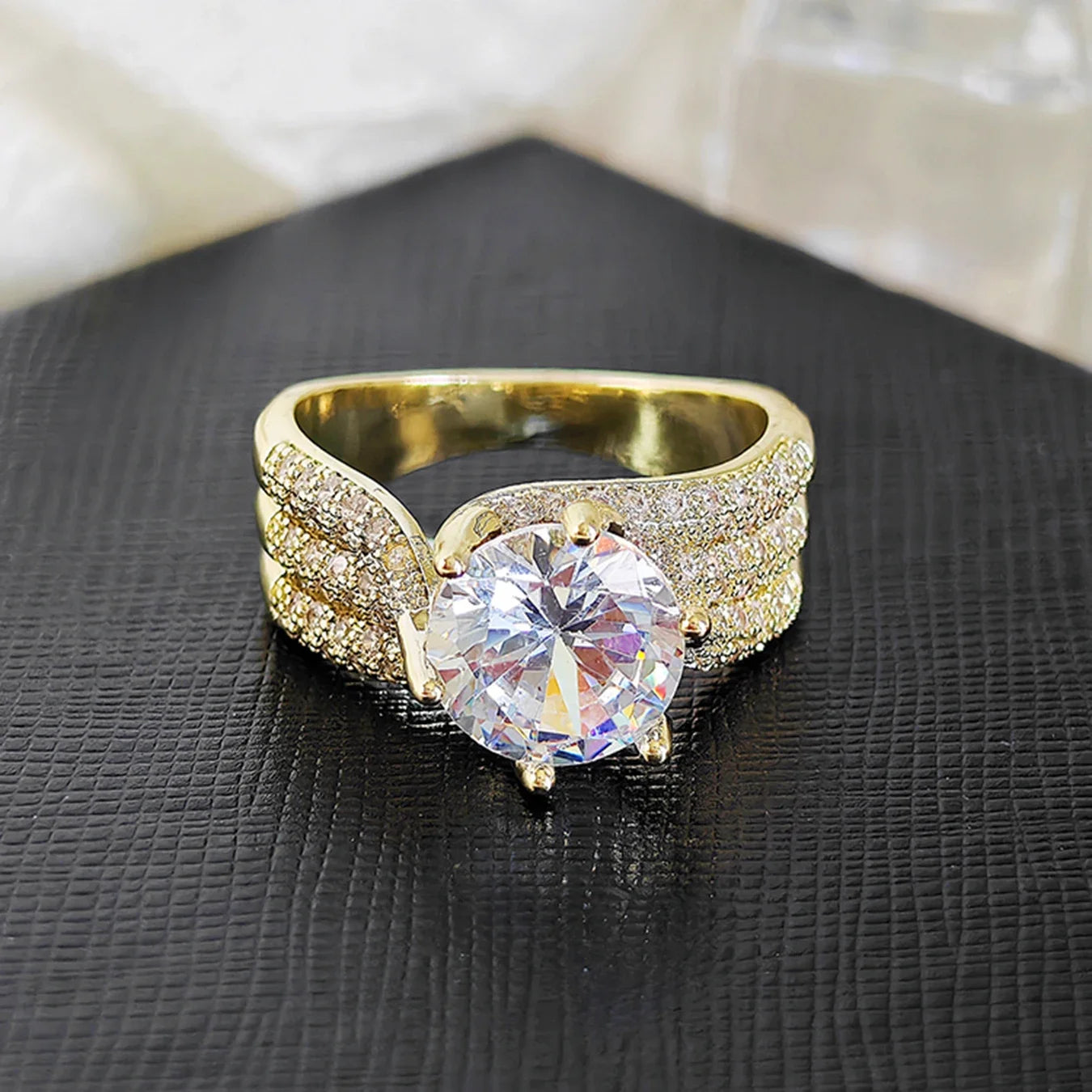 10MM Cubic Zirconia Wedding Bands Ring for Women Luxury Crystal CZ Ring Engagement Accessories