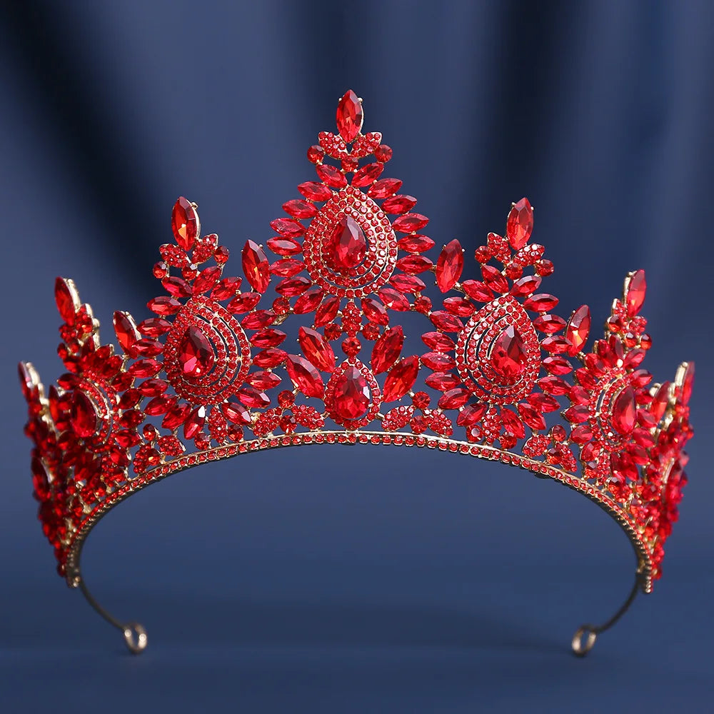 8 Colors Large Opal Crystal Tiara For Women Rhinestone Pageant Diadem Wedding Party Bridal Crown Hair Accessories