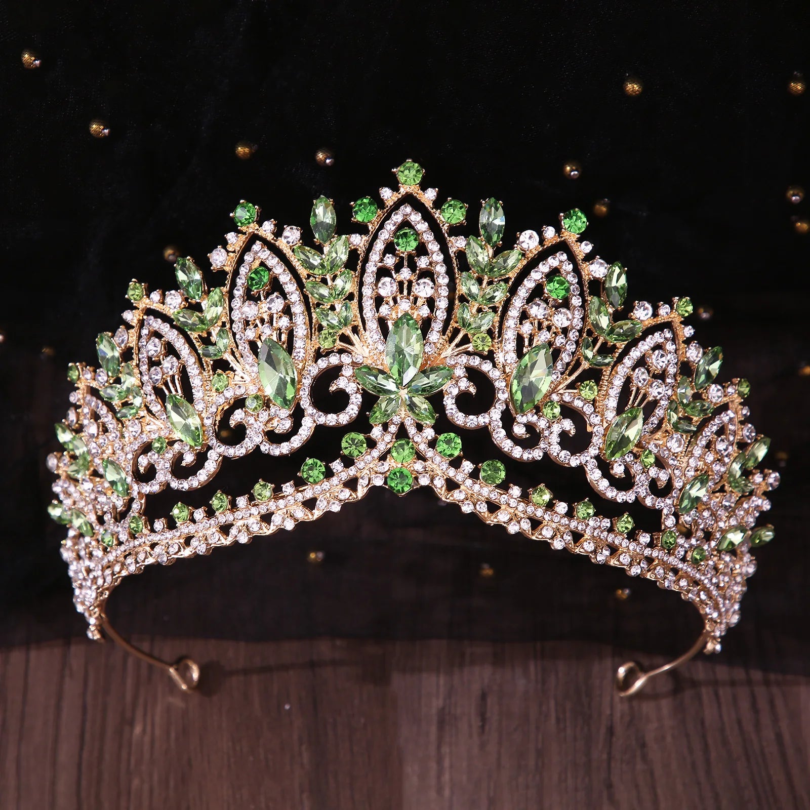 Luxury Bling Green Crystal Bridal Tiaras Crown For Women Rhinestone Pageant Prom Diadem Wedding Hair Accessories Jewelry