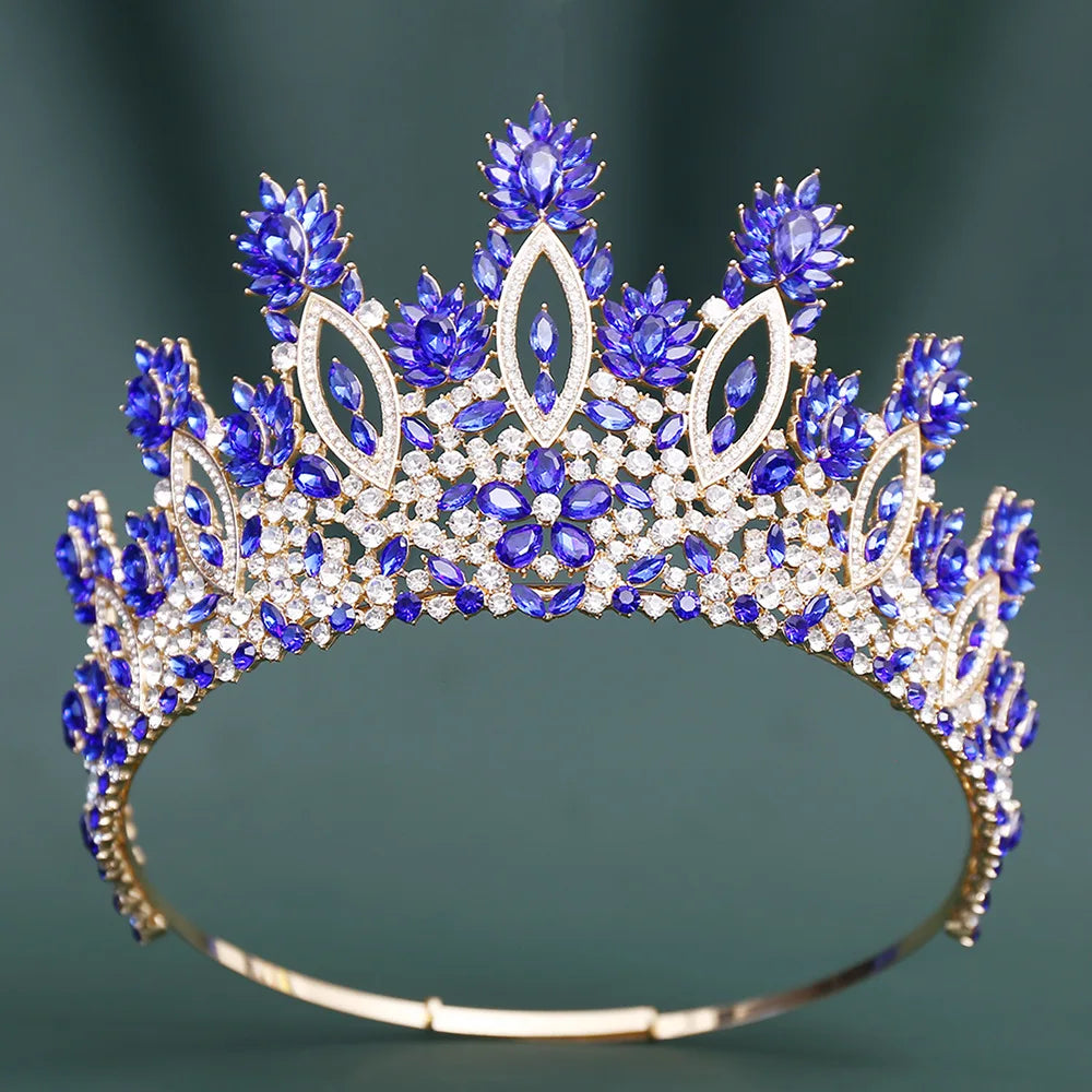 Large AB Color Crystal Round Crown For Women Headpiece Wedding Tiaras Diadem Princess Party Hair Dress Accessories