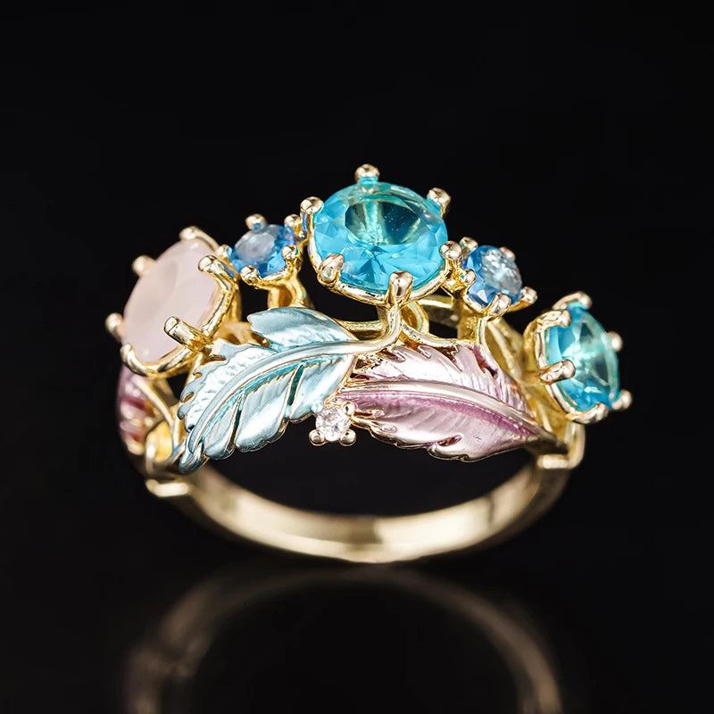 Artistic Feather Rings for Women Graceful Temperament Finger Accessories for Party Female Delicate Grand Jewelry
