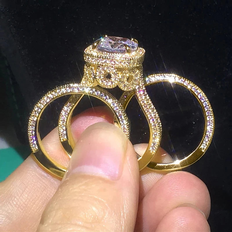 Graceful 3Pcs Rings for Engagement Luxury Bright Trendy Chic Accessories for Women Delicate Charming Stylish Jewelry Set