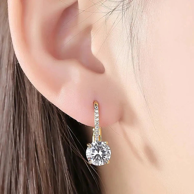 Simple Trendy Pierced Earrings Lady Gold Color Jewelry for Engagement Graceful Bright Zirconia Accessories